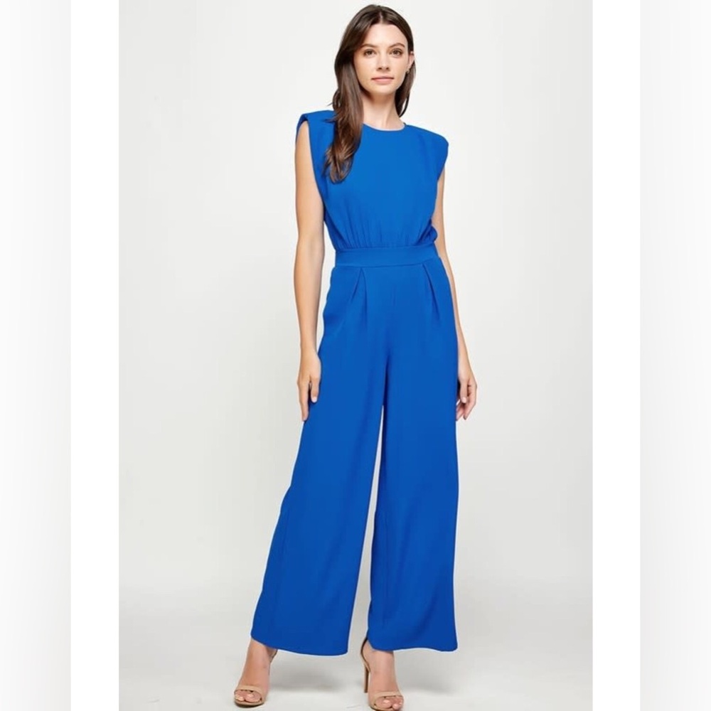 Sophisticated Blue Palazzo Jumpsuit with Tie Waist